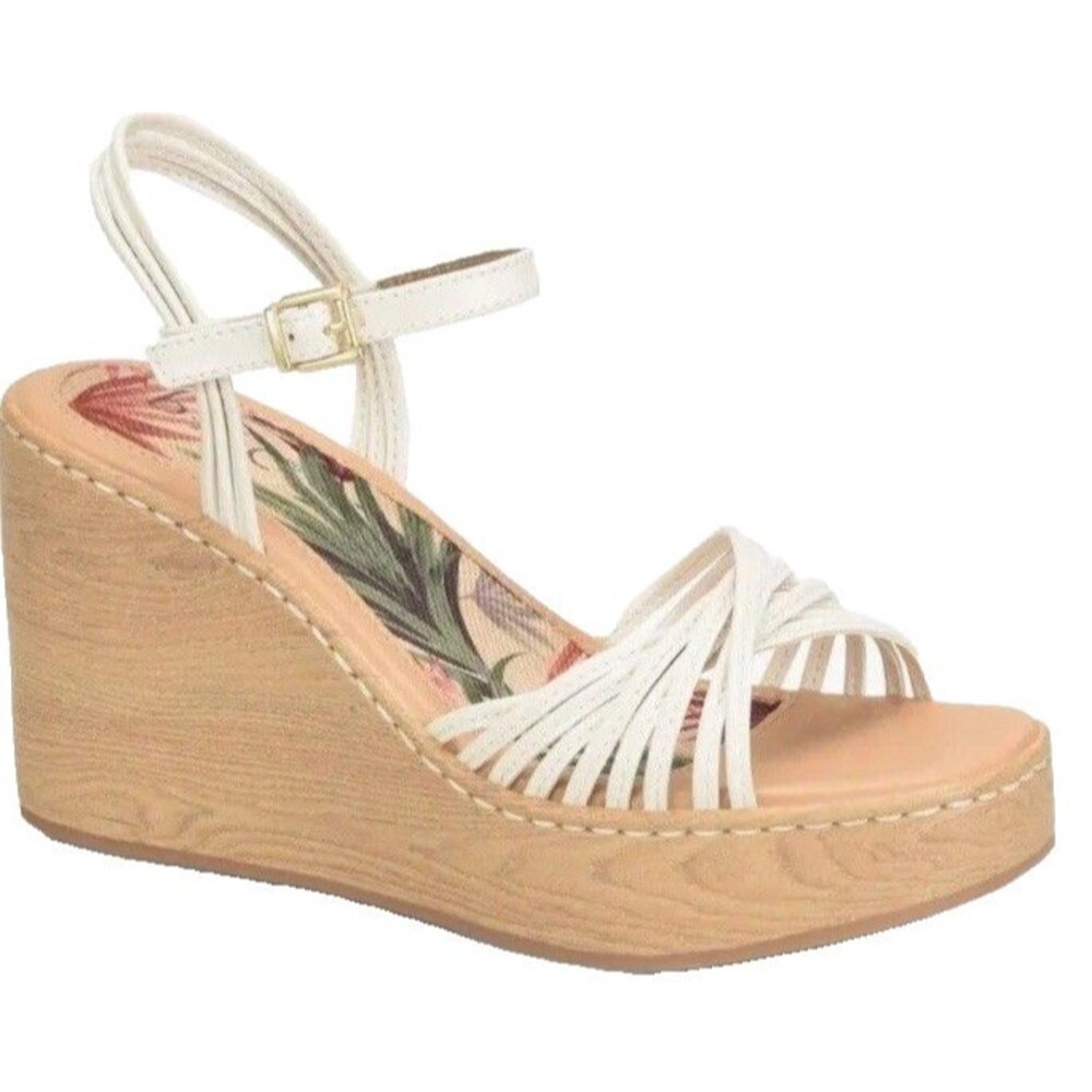 9 BOC by Born Catalina Wedge Sandals Strappy Platforms Cream White NEW